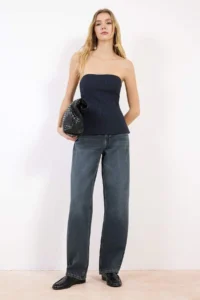 TRENDYOLMİLLA Dark Blue Premium Low Waist barrel jeans