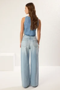 TRENDYOLMİLLA Mavi High Waist Ekstra Wide Leg Palazzo Pants 100% Cotton Non-Stretch jeans - Image 5