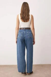 TRENDYOLMİLLA Mavi Brown Arched Stitching Detailed High Waist barrel Balloon jeans - Image 4
