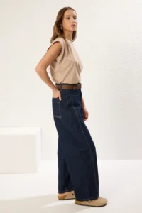 TRENDYOLMİLLA Dark Blue Brown Arched Stitching Detailed High Waist barrel Balloon jeans - Image 2