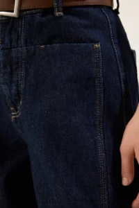 TRENDYOLMİLLA Dark Blue Brown Arched Stitching Detailed High Waist barrel Balloon jeans - Image 4
