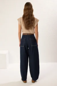 TRENDYOLMİLLA Dark Blue Brown Arched Stitching Detailed High Waist barrel Balloon jeans - Image 5