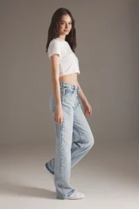 TRENDYOLMİLLA Mavi Ribbon/Bow Detailed Stone Regular Waist Wide Leg Wide Leg jeans - Image 2