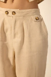 TRENDYOLMİLLA Beige 100% Linen Belt Detailed barrel Pants - Image 3