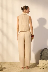 TRENDYOLMİLLA Beige 100% Linen Belt Detailed barrel Pants - Image 4