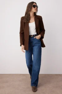 TRENDYOLMİLLA Dark Blue High Waist Wide Leg Wide Leg 100% Cotton Non-Stretch jeans - Image 2