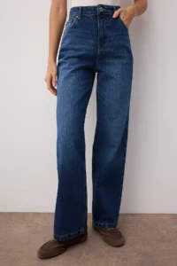 TRENDYOLMİLLA Dark Blue High Waist Wide Leg Wide Leg 100% Cotton Non-Stretch jeans - Image 3