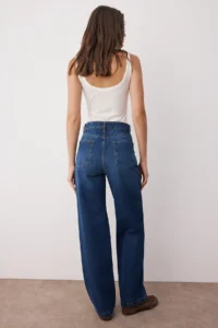 TRENDYOLMİLLA Dark Blue High Waist Wide Leg Wide Leg 100% Cotton Non-Stretch jeans - Image 4