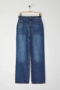 TRENDYOLMİLLA Dark Blue High Waist Wide Leg Wide Leg 100% Cotton Non-Stretch jeans - Image 5
