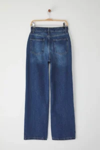 TRENDYOLMİLLA Dark Blue High Waist Wide Leg Wide Leg 100% Cotton Non-Stretch jeans - Image 6