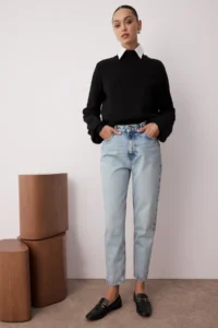 TRENDYOLMİLLA Light Blue High Waist Mom 100% Cotton Non-Stretch jeans - Image 2