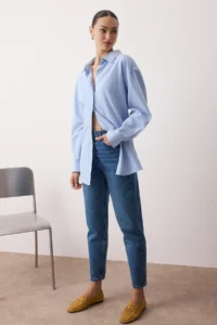 TRENDYOLMİLLA Dark Blue High Waist Mom 100% Cotton Non-Stretch jeans - Image 2