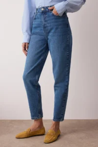 TRENDYOLMİLLA Dark Blue High Waist Mom 100% Cotton Non-Stretch jeans - Image 3