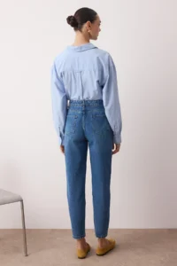TRENDYOLMİLLA Dark Blue High Waist Mom 100% Cotton Non-Stretch jeans - Image 4