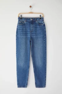 TRENDYOLMİLLA Dark Blue High Waist Mom 100% Cotton Non-Stretch jeans - Image 5