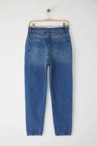 TRENDYOLMİLLA Dark Blue High Waist Mom 100% Cotton Non-Stretch jeans - Image 6