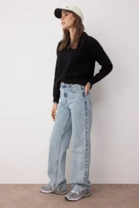 TRENDYOLMİLLA Light Blue High Waist Wide Leg jeans - Image 2