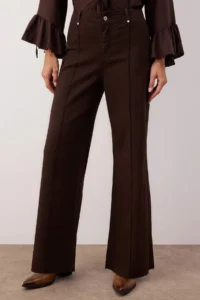 TRENDYOLMİLLA Brown High Waist Rib Detailed Hem Cutout comfort/Flexible Wide Leg jeans - Image 3