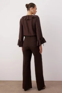 TRENDYOLMİLLA Brown High Waist Rib Detailed Hem Cutout comfort/Flexible Wide Leg jeans - Image 4