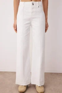 TRENDYOLMİLLA White High Waist Rib Detailed Hem Cutout comfort/Flexible Wide Leg jeans - Image 3