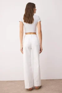 TRENDYOLMİLLA White High Waist Rib Detailed Hem Cutout comfort/Flexible Wide Leg jeans - Image 4