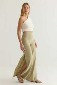 TRENDYOLMİLLA Mint Modal Wide Leg / Wide Leg High Waist slit Weaving Pants  Palazzo Pants