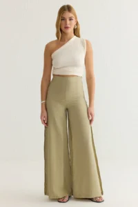 TRENDYOLMİLLA Mint Modal Wide Leg / Wide Leg High Waist slit Weaving Pants  Palazzo Pants - Image 2