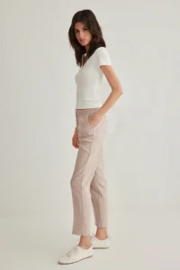 TRENDYOLMİLLA Beige Arka Elastic Waist Striped Straight/Plain Kesim Weaving Pants - Image 3