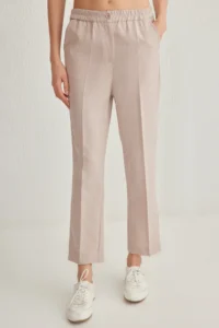 TRENDYOLMİLLA Beige Arka Elastic Waist Striped Straight/Plain Kesim Weaving Pants - Image 4