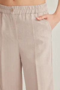 TRENDYOLMİLLA Beige Arka Elastic Waist Striped Straight/Plain Kesim Weaving Pants - Image 5