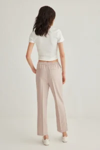 TRENDYOLMİLLA Beige Arka Elastic Waist Striped Straight/Plain Kesim Weaving Pants - Image 6