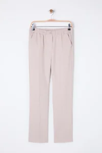 TRENDYOLMİLLA Beige Arka Elastic Waist Striped Straight/Plain Kesim Weaving Pants - Image 7