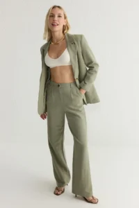 TRENDYOLMİLLA Khaki linen look Wide Leg/Wide Leg Weaving Pants