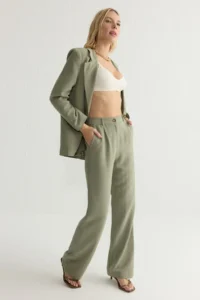 TRENDYOLMİLLA Khaki linen look Wide Leg/Wide Leg Weaving Pants - Image 2