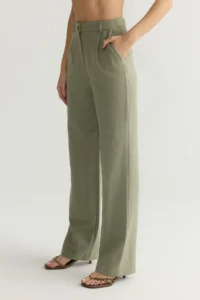 TRENDYOLMİLLA Khaki linen look Wide Leg/Wide Leg Weaving Pants - Image 4