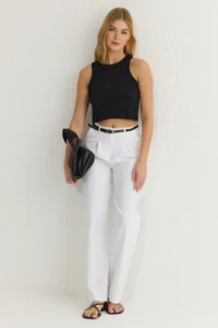 TRENDYOLMİLLA White Arched Cotton Weaving Pants - Image 2