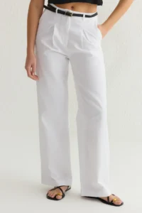 TRENDYOLMİLLA White Arched Cotton Weaving Pants - Image 3