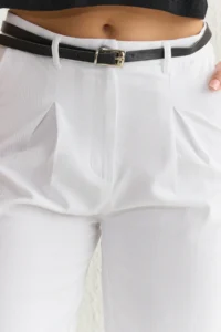 TRENDYOLMİLLA White Arched Cotton Weaving Pants - Image 4