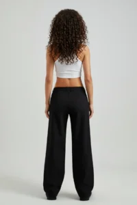 TRENDYOLMİLLA Black Low Waist Wide Leg/Wide Leg Weaving Pants - Image 2