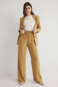 TRENDYOLMİLLA Camel Jacquard Elastic Waist Wide Leg/Wide Leg Weaving Pants - Image 5