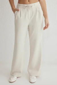 TRENDYOLMİLLA White Laced Low Waist Wide Leg/Wide Leg Weaving Pants - Image 3