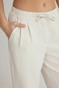 TRENDYOLMİLLA White Laced Low Waist Wide Leg/Wide Leg Weaving Pants - Image 4