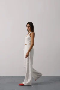 TRENDYOLMİLLA White Laced embroidery Straight/Plain Kesim Pants - Image 6