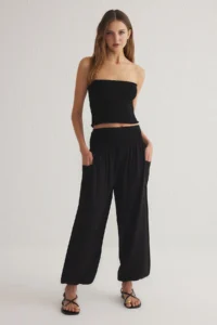 TRENDYOLMİLLA Black Legs Elastic Shalwar Form Weaving Pants