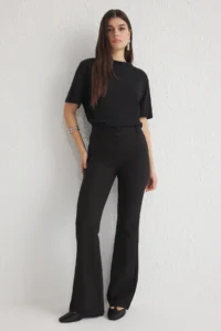 TRENDYOLMİLLA Black flared leg Regular Waist Weaving Pants - Image 2
