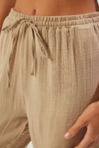 TRENDYOLMİLLA Mink Muslin Elastic Waist Thin Material Wide Leg/Wide Leg Weaving Pants - Image 4