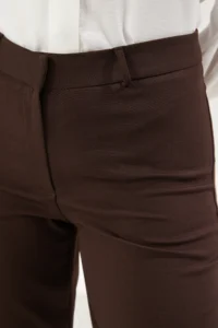 TRENDYOLMİLLA Dark Brown Low Waist Hafif Flare Weaving Pants - Image 5