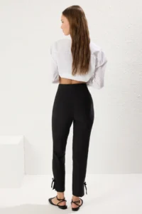 TRENDYOLMİLLA Black Cigarette Cuffs Bow Detailed Weaving Pants - Image 6