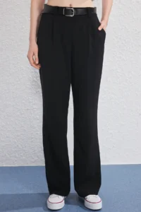 TRENDYOLMİLLA Black Arched Wide Leg/Wide Leg Weaving Pants - Image 3
