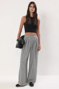 TRENDYOLMİLLA Gray Wide Leg/Wide Leg Weaving Pants  Palazzo Pants